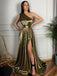 Simple One-shoulder A-line Side Slit Sexy Long Prom Dresses, PDS0295