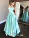 Sexy Satin Spaaghetti Straps sleeveless A-Line Long Prom Dresses With Pocket, PDS0928