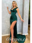 Sexy Satin Spaghetti Straps V-Neeck Sleeveless Side Slit Mermaid Long Prom Dresses, PDS0911