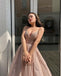 Charming V-neck Spaghetti Straps A-line Tulle Long Prom Dresses, PDS0269