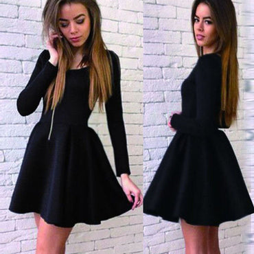 Long sleeve black stain simple graduation freshman harming homecoming prom dress, TYP0093