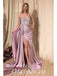 Sexy Satin Spaghetti Straps V-Neck Sleeveless Side Slit Mermaid Long Prom Dresses With Applique,PDS0540
