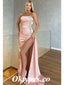 Sexy Satin Sweetheart Sleeveless Side Slit Mermaid Long Prom Dresses With Beading, PDS0856