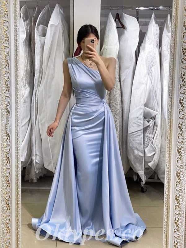 Sexy Simple Satin One Shoulder Sleeveless Mermaid Long Prom Dresses ,PDS0496