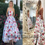 Newest Sweetheart Sleeveless Flower Printed A-Line Floor Length Prom Dress, Prom Dresses, TYP0345