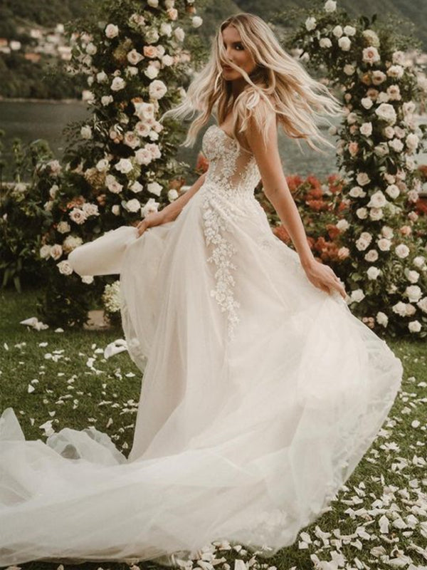 Off-shoulder Long Sleeve Chiffon & Lace Beach Bridal Dress - VQ