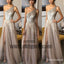 One Shoulder Appliques Beaded Prom Dresses, Tulle Side Slit Prom Dresses, Prom Dresses, TYP0421