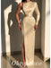 Sexy Satin One Shoulder Long Sleeve Side Slit Mermaid Long Prom Dresses,PDS0685