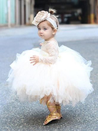 Lovely Tulle 3/4 Sleeve A-Line Flower Girl Dresses, FGS0034
