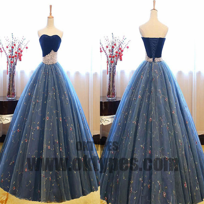Ball Gown Princess Prom Dresses, Sweetheart Prom Dresses, Lace Up Appliques Long Prom Dresses, Charming Embroidery Prom Dresses With Little Beading, TYP0202