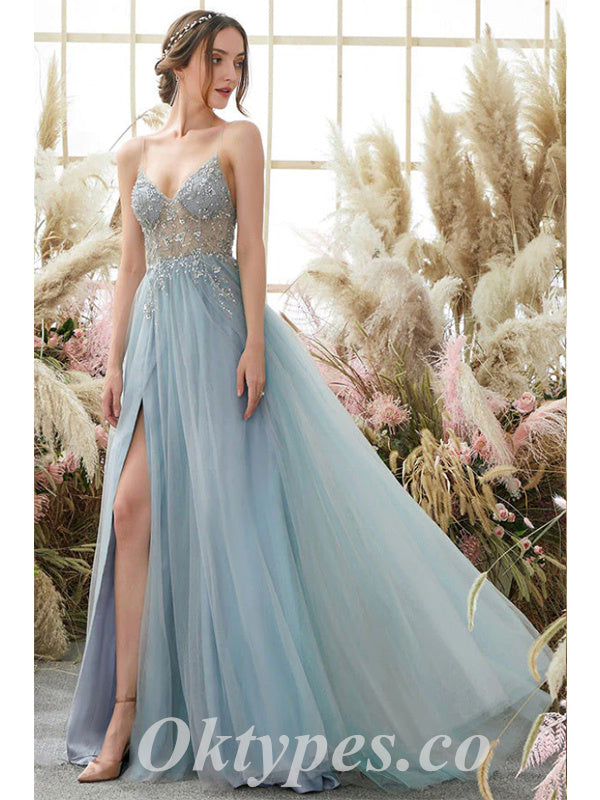 Emely |A-line Asymmetrical Spaghetti Straps Tulle Prom Dress