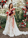 Charming V-neck A-line Lace  Long Cheap Wedding Dresses, WDS0046