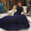 Navy Blue Prom Dresses, Long Mermaid Prom Dresses, Open-back Lace Prom Dresses, Beading Evening Dresses, TYP0057