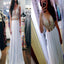 White Floor Length Prom Dresses, V-neck Prom Dresses, Beading Prom Dresses, V-back Prom Dresses, TYP0214
