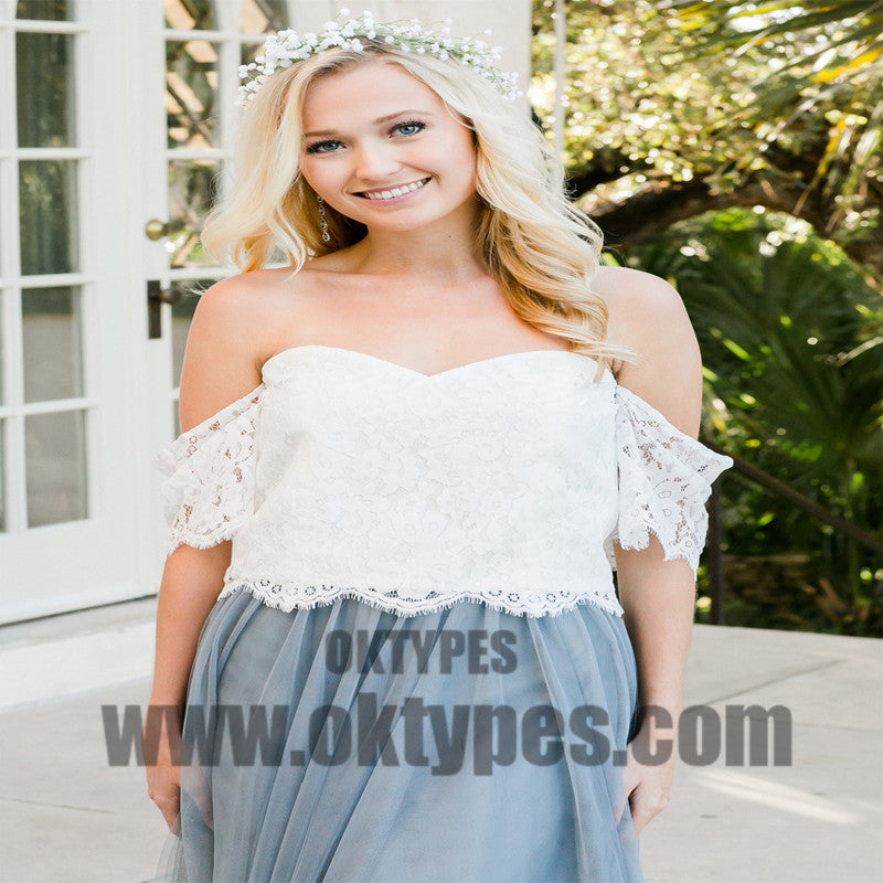 Newest Top Lace Off-shoulder Tulle Bridesmaid Dresses, Zipper Bridesmaid Dresses, TYP0428
