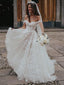 Popular Off-shoulder A-line Lace Appliques Simple Wedding Dresses, WDS0088