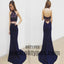 Navy Blue  Two Piece Prom Dresses, Grecian Prom Dresses With Beading, Backless Mermaid Prom Dresses, TYP0218