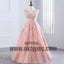 Pink Applique Long Prom Dresses V-Neck A-Line Evening Dresses, Ball Gown Prom Dresses, TYP0423