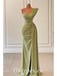 Elegant Crepe One Shoulder Sleeveless Side Slit Mermaid Long Prom Dresses With Beading,PDS0548