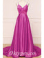Sexy Soft Satin Spaghetti Straps V-Neck Sleeveless Backless A-Line Long Prom Dresses, PDS0888