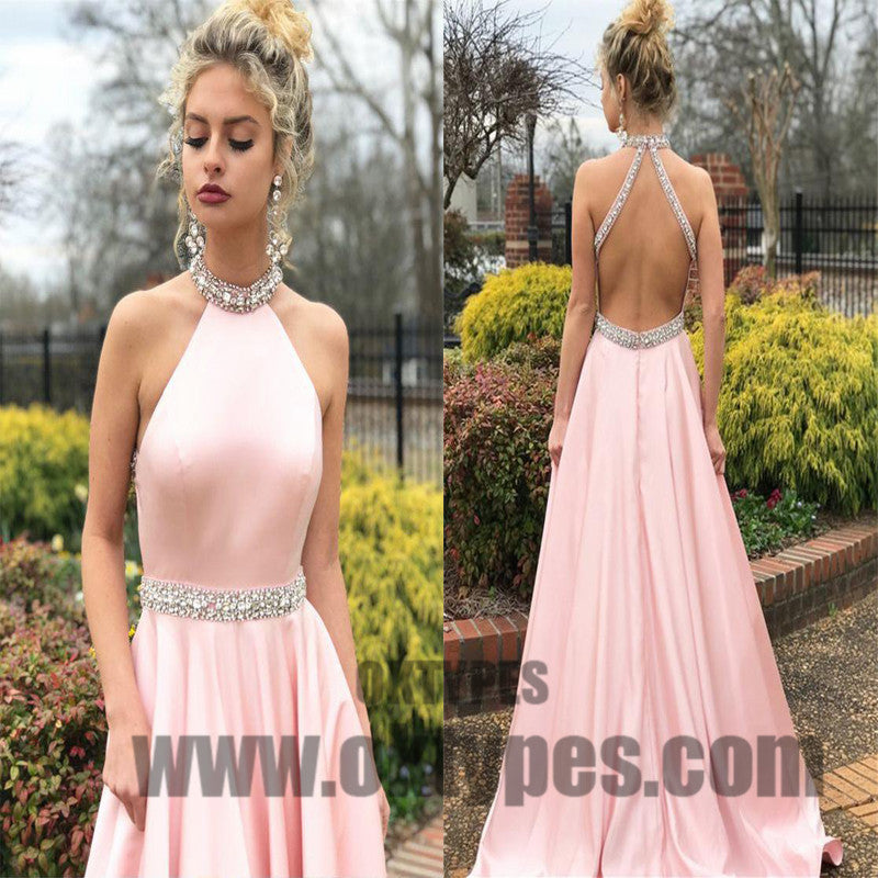 Long Mermaid Satin Prom Dresses, Halter Prom Dresses, Open-back Prom Dresses, Elegant Evening Dresses, TYP0263