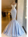 Sexy Gorgeous Satin One Shoulder V-Neck Sleeveless Mermaid Long Prom Dresses With Applique,PDS0499