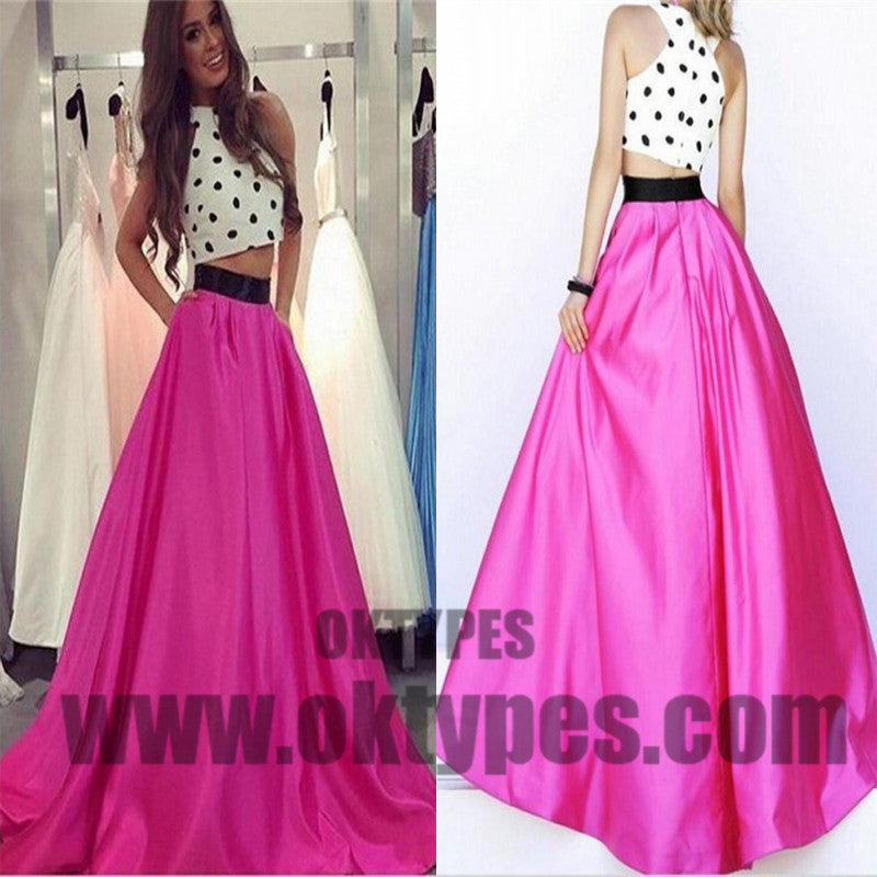 Gown Evening Dresses, Fuchsia Evening Dresses, Long Prom Dresses With Dots Sleeveless Halter, TYP0461