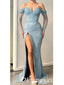 Sexy Long Sleeves Off Shoulder V-Neck Side Slit Mermaid Long Prom Dresses,PDS0341