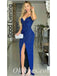 Sexy Sequin Spaghetti Straps V-Neck Sleeveless Side Slit Mermaid Long Prom Dresses, PDS0867