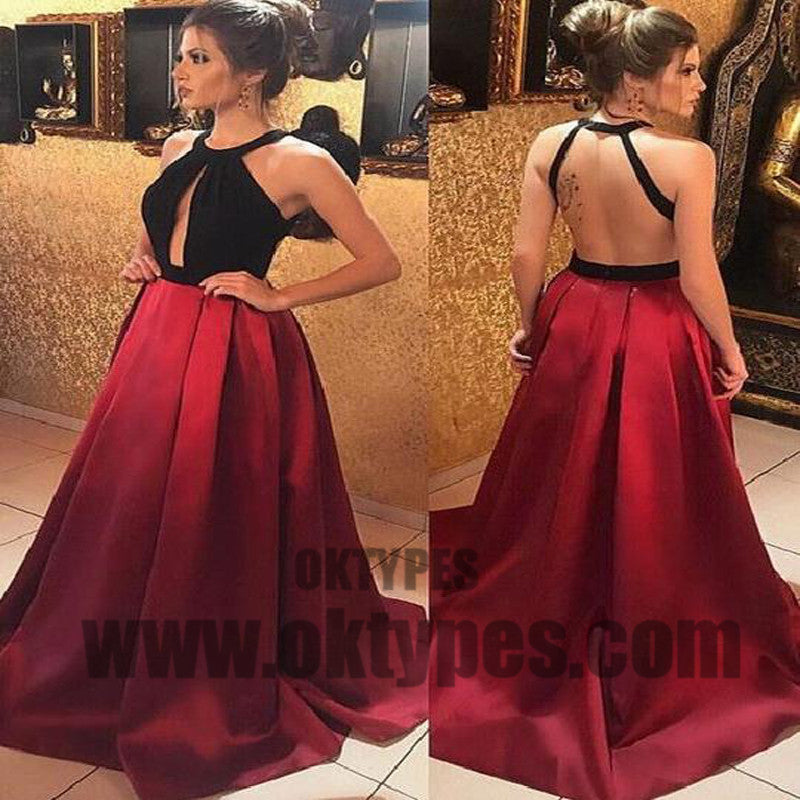 A-line Long Prom Dresses, Halter Prom Dresses, Open-back Evening Dresses, Sexy Prom Dresses, TYP0078