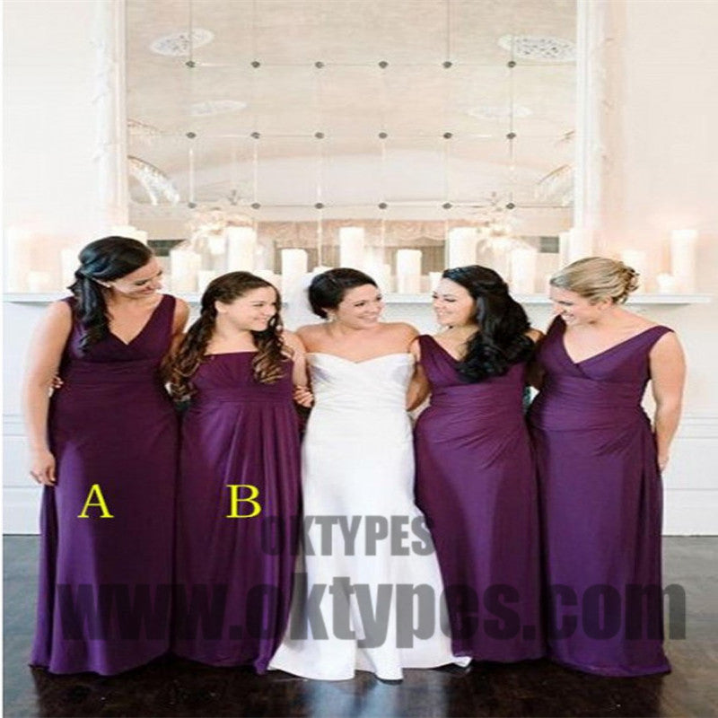 A line Bridesmaid Dresses, Purple Bridesmaid Dresses, Long Bridesmaid Dresses With Bodice Sleeveless V-Neck, TYP0448