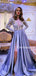 Sexy V-neck Long Sleeve A-line Sequin Satin Long Prom Dresses, PDS0175