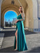 Green Satin Long Sleeves Side Slit Long Bridesmaid Dresses, BDS0191