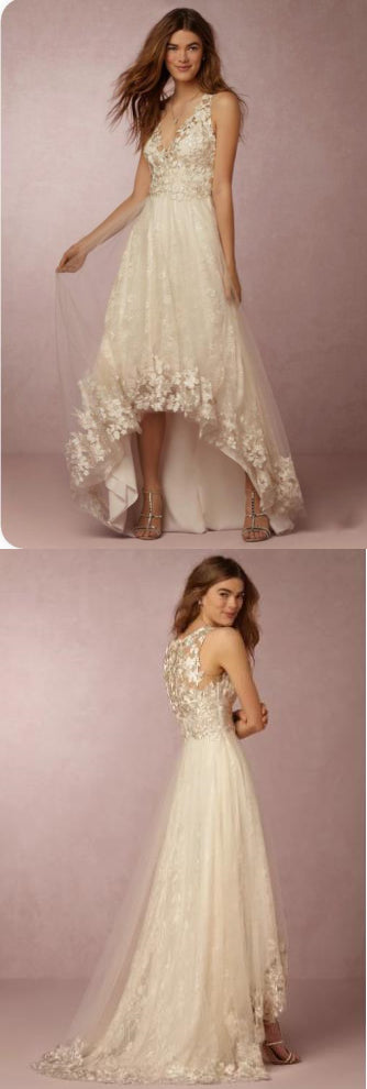 Charming Spaghetti Straps Short Front Long Back Elegant Homecoming Dresses, HDS0066