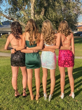 Mismatched Charming Spaghetti Straps Backless Embroidered Short Homecoming Dresses, HDS0078