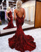 Red Sequin One Shoulder Backless Mermaid Evening Prom Dress, PDS0303