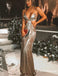 Hot Silver Sequined Sheath Spaghetti Straps Long Evening Gowns Prom Dresses, TYP1656