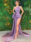 Sexy Purple Satin Sweetheart Sleeveless Side Slit Mermaid Long Prom Dresses With Trailing,PDS0544
