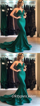 Elegant Satin V-Neck Sleeveless Mermaid Long Prom Dresses ,PDS0388