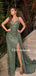 Charming Spaghetti Mermaid Sequin Side Slit Long Prom Dresses, PDS0176