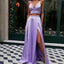 Charming Two Piece Bow knot Back Violet Long Cheap Prom Dresses, TYP1714