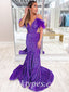Sexy Sequin Cold Shoulder V-Neck Criss Cross Lace Up Mermaid Long Prom Dresses With Feather,PDS0764