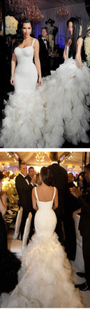 Sexy Spaghetti Strap Long Cheap Chiffon Wedding Dresses with Beading, TYP1037