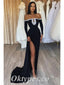 Sexy Black Velvet Sweetheart Long Sleeve Side Slit Mermaid Long prom Dresses With Beading, PDS0829