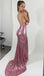 Sexy Pink Sequin Mermaid Prom Dresses, Spaghetti Backless Prom Dresses, TYP0049