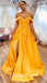 Sexy Satin Off Shoulder V-Neck Sleeveless Side Slit A-Line Long Prom Dresses, PDS0891