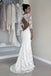 Sexy Mermaid White Scoop Half Sleeves Long Cheap Lace Wedding Dresses Online, TYP1058