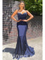 Elegant Satin Spaghetti Straps V-Neck Mermaid Long Prom Dresses With Rhinestone,PDS0795