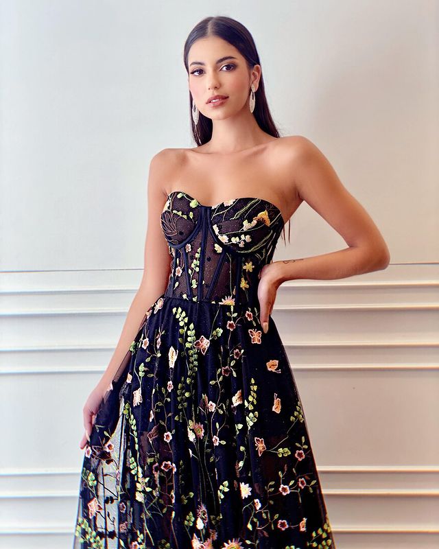 Unique Gorgeous Black Floral Embroidered Long Prom Dresses, TYP1730