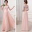 Most Popular Junior Half Sleeve Top Seen-Through Lace Prom Dress Blush Pink Long Bridesmaid Dresses, TYP0115